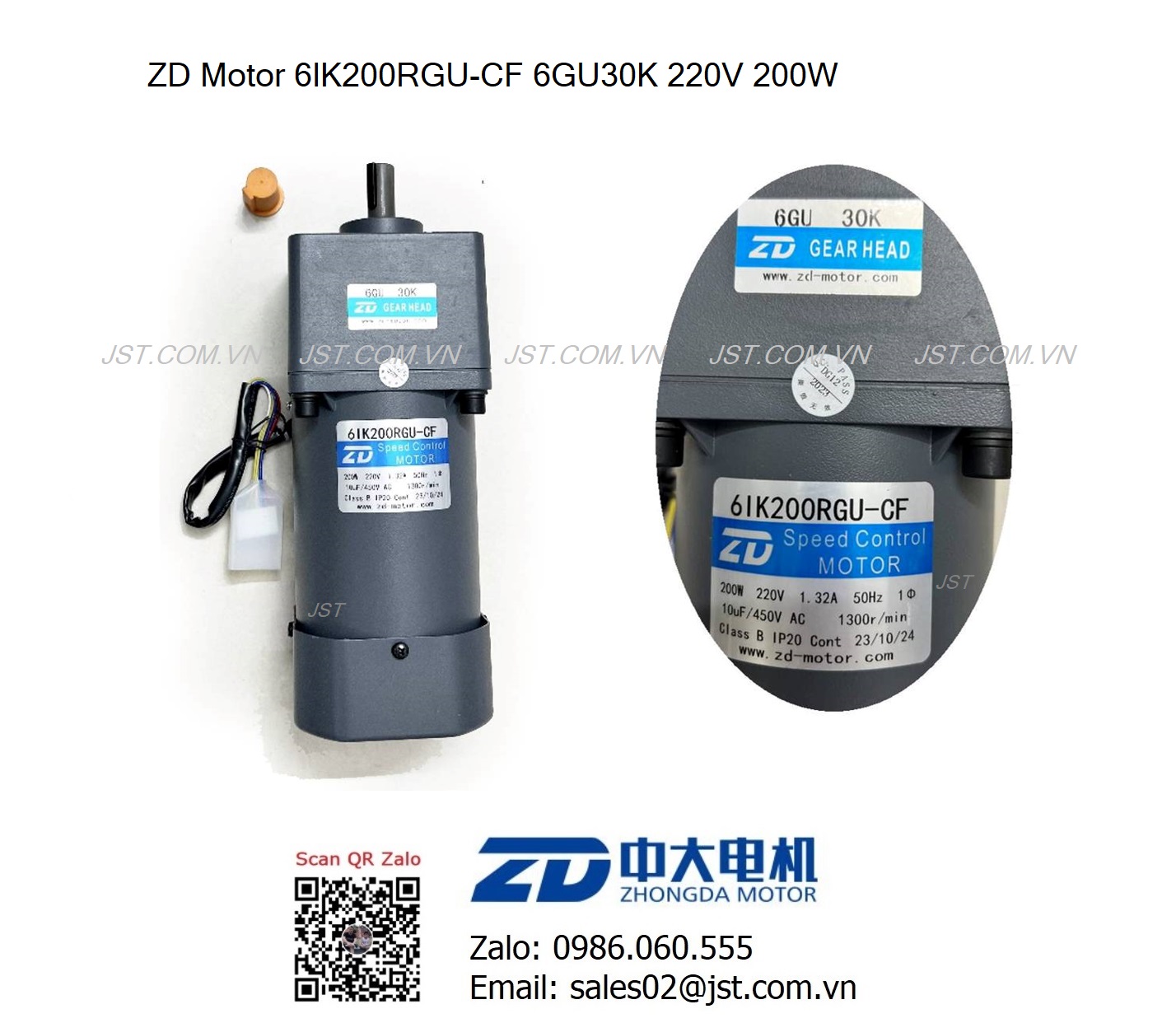 Động cơ giảm tốc ZD Motor 6IK200RGU-CF 6GU30K 220VAC 200W